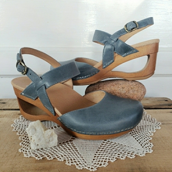 Denim Dansko Taci Pump Mary Jane Straps Buckle Slingback Clog Sandal 38 40 41 - Picture 1 of 10